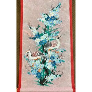Kakejiku‎ Japanese Vintage Hanging Floral Birds Hand Painted Scroll 16" x 8"